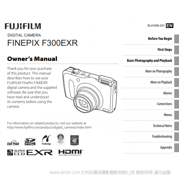富士F300EXR 數(shù)碼照相機(jī) owner manual Fujifilm 北京風(fēng)清揚(yáng)攝影器材有限公司 關(guān)于這款產(chǎn)品的說明書下載鏈接 說明書下載 使用手冊 pdf 免費(fèi) 操作指南 如何使用 快速上手